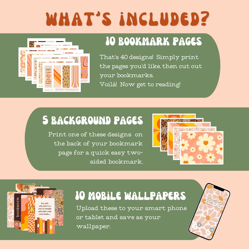 Printable Bookmarks Retro Groovy PDF, 70s Colorful Bookmark, Digital ...