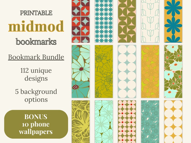 Mid Century Modern Midmod Printable Bookmark PDF, 112 Images Download ...