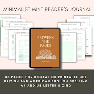 Minimalist Mint Book Reading Journal Printable, Printable A4 and Letter Sizes, Book Reading Tracker