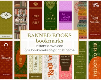Printable Bookmarks for Banned Classic Books, Freedom to Read PNGs, I Read Banned Books Week,  Literary Gift for Book Lover or Librarian
