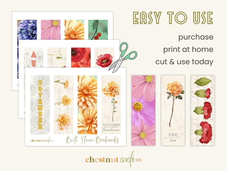 Cute Birth Flower Printable Bookmark PDF Download, Book Nerd Gift for ...