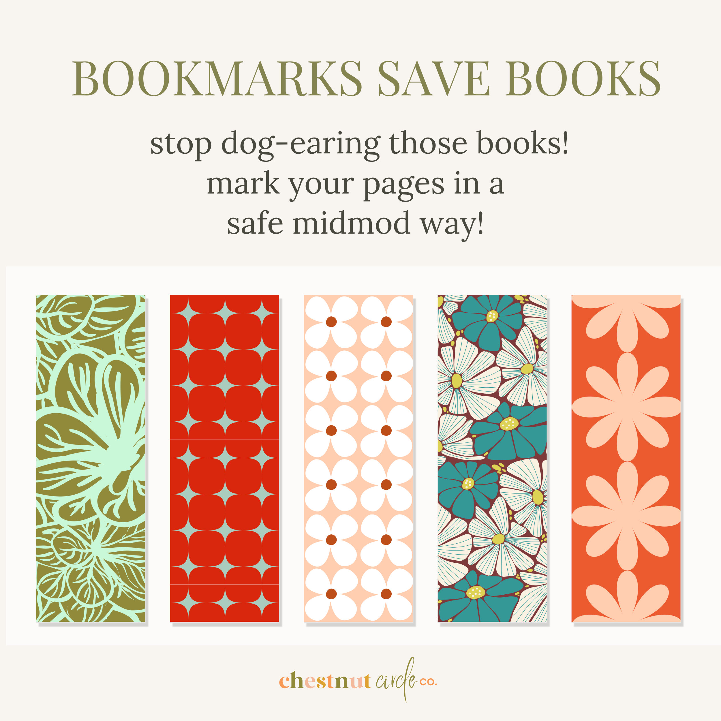 Mid Century Modern Bookmarks, Retro Floral Printables (digital Download ...