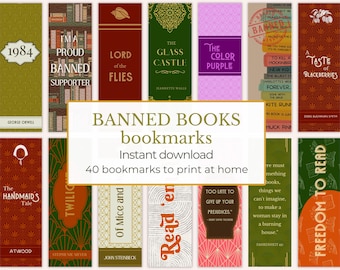 Banned Books Bookmark Printable Set, Freedom to Read, Banned Books Week, Library Decoration, Digital Download