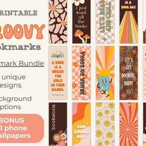 Printable Bookmarks Retro Groovy PDF, 70s Colorful Bookmark, Digital ...