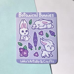 Botanical bunnies sticker sheet, Spring rabbit journal stickers, Flower bunnies water-resistant stationary
