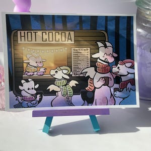 O cartão postal de barraca de cacau quente, cartão postal para os feriados, impressão de arte fofa de inverno, perfeito para colecionadores de cartões postais!