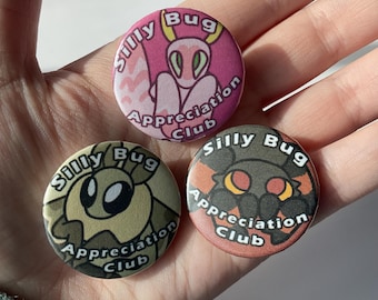 Silly bug appreciation club button pins