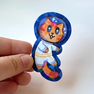 HOLOGRAPHIC Space cat sticker, Holographic vinyl space stickers, Shiny vinyl stickers