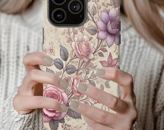 seamless pattern phone case, floral, vines, roses, delicate, gift, for her, bookish, reader, book lover, book club