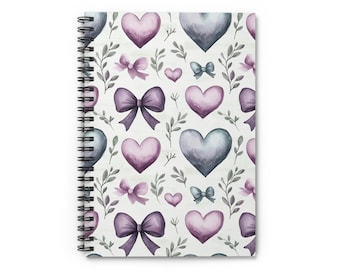 Spiral Notebook - Cute Hearts and Bows, Journal, Diary, Writing Notebook, Stationery, Back to School Gift