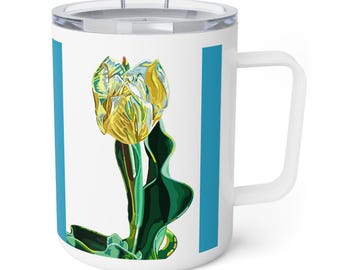 Floral Insulated Coffee Mug, Vibrant Flower Tumbler, 10oz Travel Mug