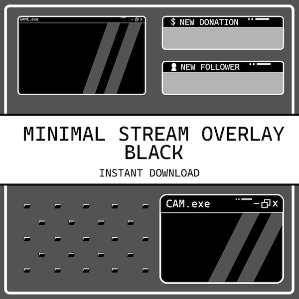 Minimal Twitch Stream Overlay Package | Black White Grey Simple Clean Basic