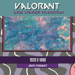 Peut inclure: Un effet de transition vidéo numérique pour le jeu vidéo Valorant, mettant en scène un personnage de Sage avec une arme de type stinger. L'effet de transition est en résolution 1920 x 1080 et au format .MOV. L'image est une représentation numérique de l'effet de transition.