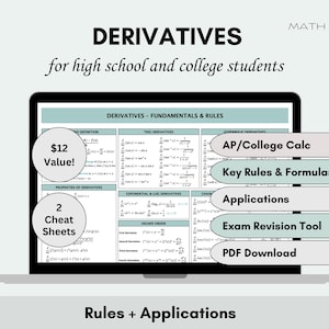 Derivative Cheat Sheet | AP Calculus AB & BC Study Aid | Math Formula Quick Reference | Calculus Exam Prep Math Notes