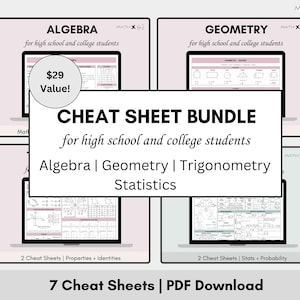 Folhas de dicas de matemática | Álgebra, geometria, trigonometria e estatística | Folha de referência de fórmulas de matemática AP | Auxílio para estudo de matemática para faculdade e ensino médio