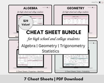 Cheatsheets voor wiskunde | Algebra, meetkunde, trigonometrie en statistiek | Referentieblad wiskundige formule AP | Studiehulpmiddel voor wiskunde op school en middelbare school