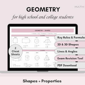 Geometry Cheat Sheet | 2D/3D Shapes, Angles & Analytical Geometry | Math Formula Reference Study Aid | Perimeter, Area, Surface Area, Volume