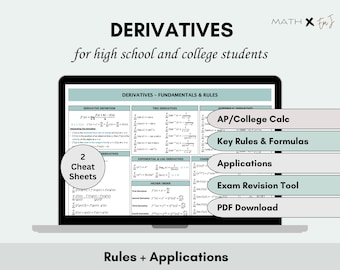 Arkusz ściągawek pochodnych | Pomoc naukowa AP Calculus AB & BC | Szybki odnośnik do formuł matematycznych | Notatki matematyczne do egzaminu z rachunku różniczkowego i całkowego