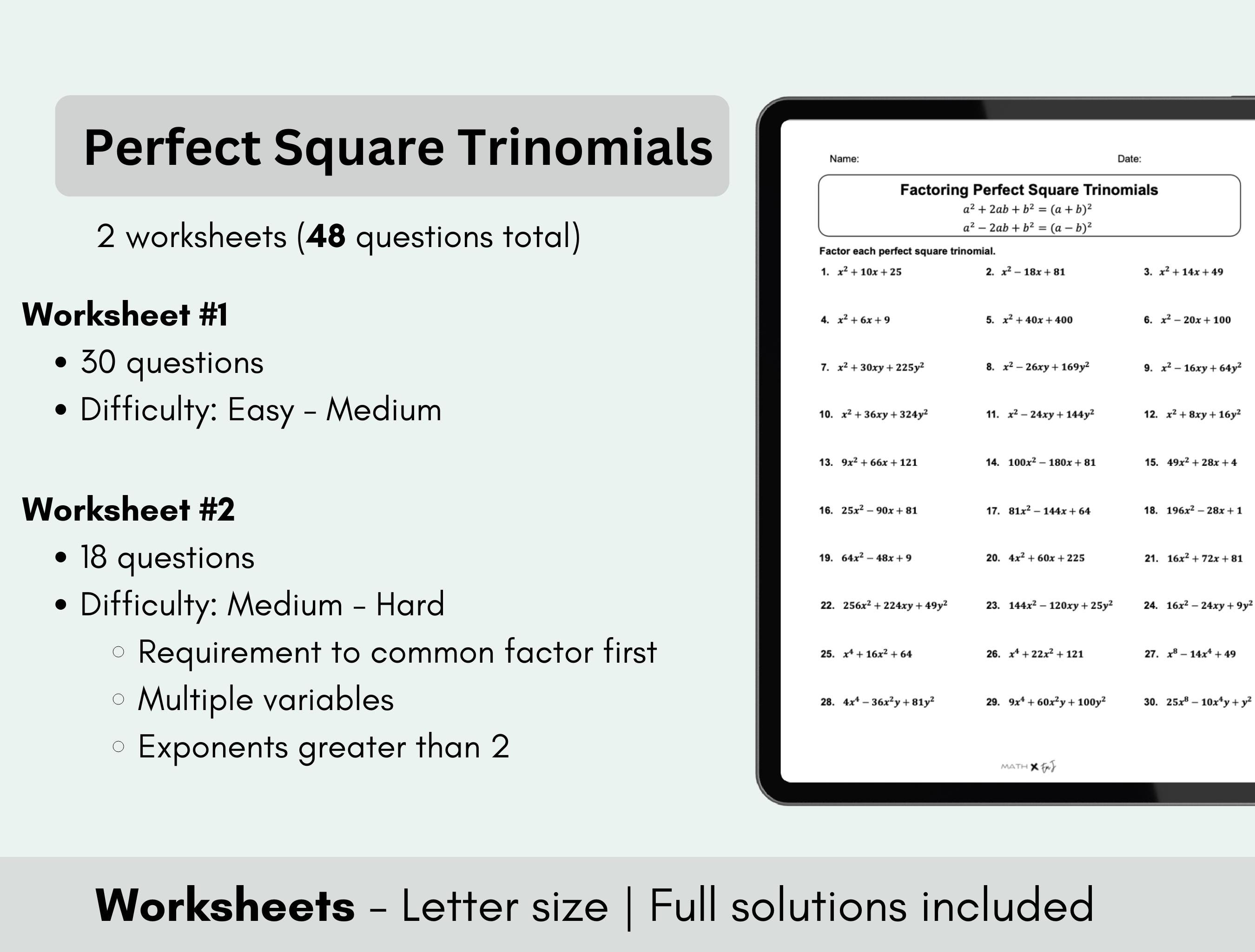 Factoring Bundle | Algebra Worksheets & Cheat Sheet | Quadratic ...
