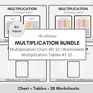 Multiplication Bundle | Chart, Times Tables & Worksheets | Elementary Math Study Aid | Multiplication Practice Math Homeschool Learning
