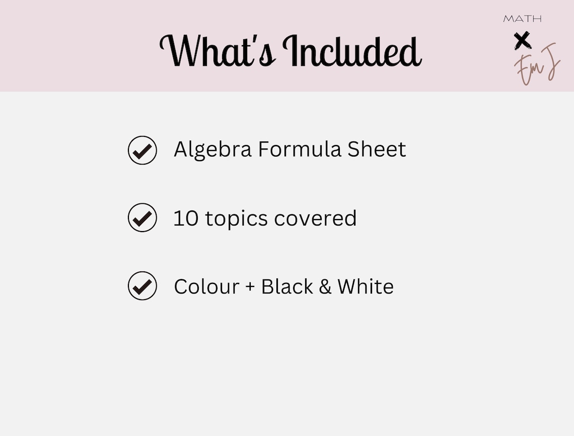 Algebra Math Formula Sheet High School Math - Etsy