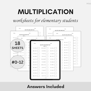 Multiplication Worksheets | Single Digit Multiplication 0-12 | Times Table Practice | Elementary Math Practice Sheets Kids Printable