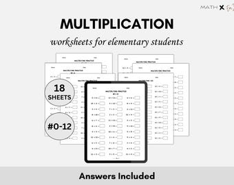Multiplication Worksheets | Single Digit Multiplication 0-12 | Times Table Practice | Elementary Math Practice Sheets Kids Printable