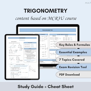 Trigonometry Study Guide & Cheat Sheet | MCR3U Function Study Aid | Solving Triangles, Trig Identities, Special Angles | High School Math