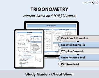 Trigonometry Study Guide & Cheat Sheet | MCR3U Function Study Aid | Solving Triangles, Trig Identities, Special Angles | High School Math