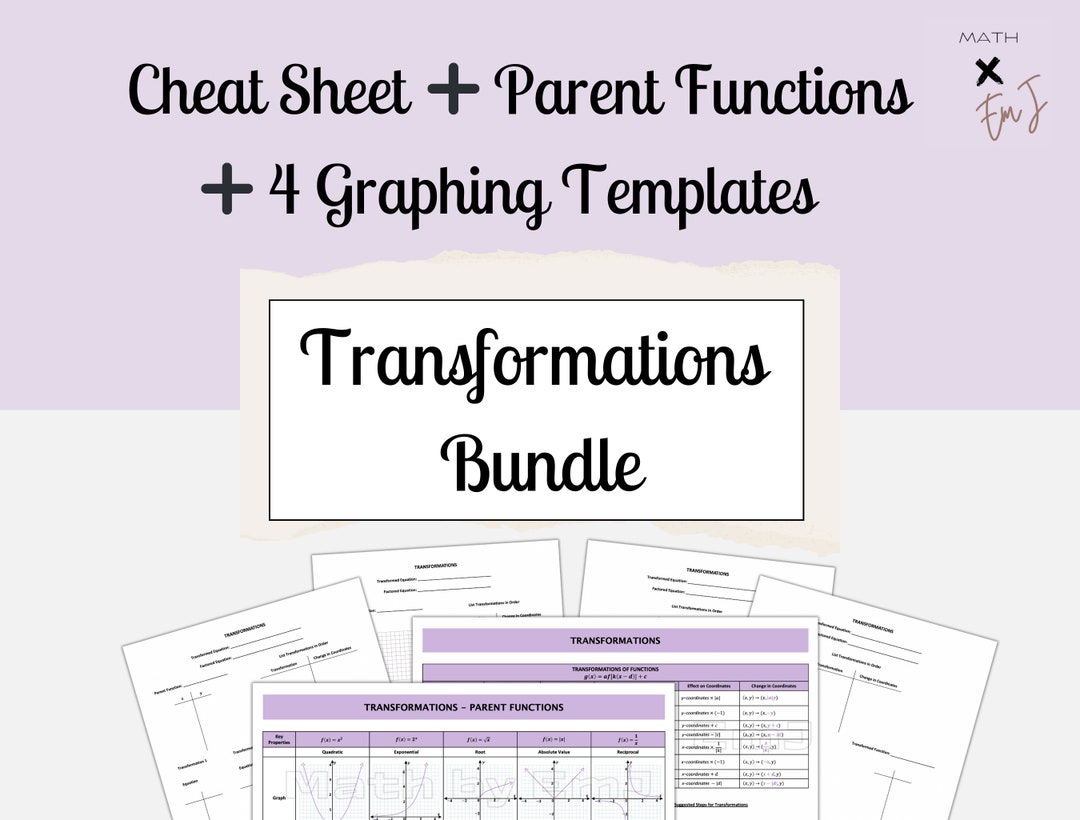 Transformations of Functions Bundle Cheat Sheet Parent - Etsy