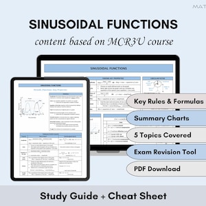 Sinusoidal Function Study Guide & Cheat Sheet | MCR3U Math Study Aid | Trigonometric Graphs, Properties and Applications | High School Math