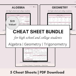 Math Cheat Sheets | Algebra, Geometry & Trigonometry | Math Formula Reference Sheet | College and High School Math Study Aid