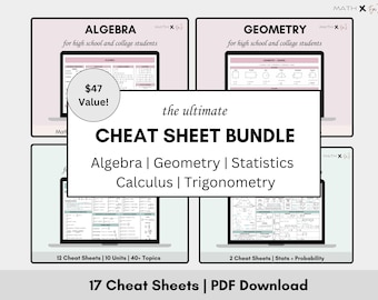 Mathe Spickzettel | Algebra, Geometrie, Trigonometrie, Statistik & Infinie | High School Math Formel Kurzanleitung | Lernanleitung Mathe PDF