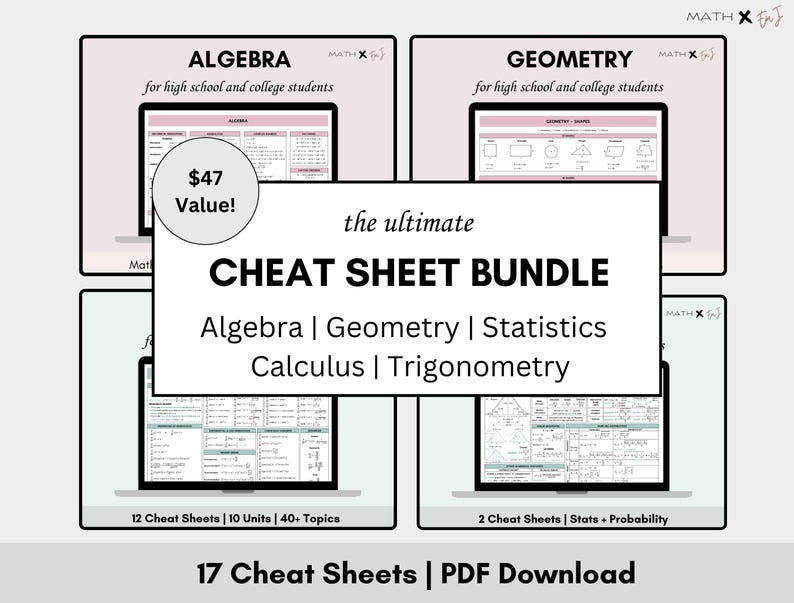 Math Cheat Sheet | Algebra, Geometry, Trigonometry, Statistics ...