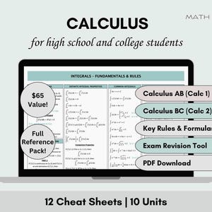 Calculus Cheat Sheet | AP Calculus AB & BC Study Aid | Math Formula Quick Reference Exam Prep Notes | High School and College Math Help