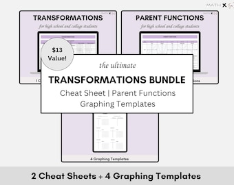 Arkusz ściągawek funkcji i transformacji nadrzędnych | Szablon wykresu algebry przed rachunkiem różniczkowym i całkowym | Pomoc w nauce matematyki w szkole średniej Przygotowanie do egzaminu