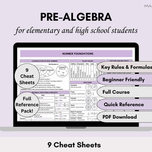 Pre-Algebra Cheat Sheet | Math Formula Quick Reference Summary | Middle School Math Study Aid | PDF Download