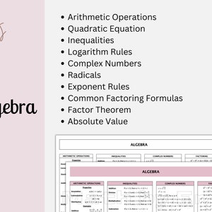 Algebra Math Formula Sheet High School Math - Etsy
