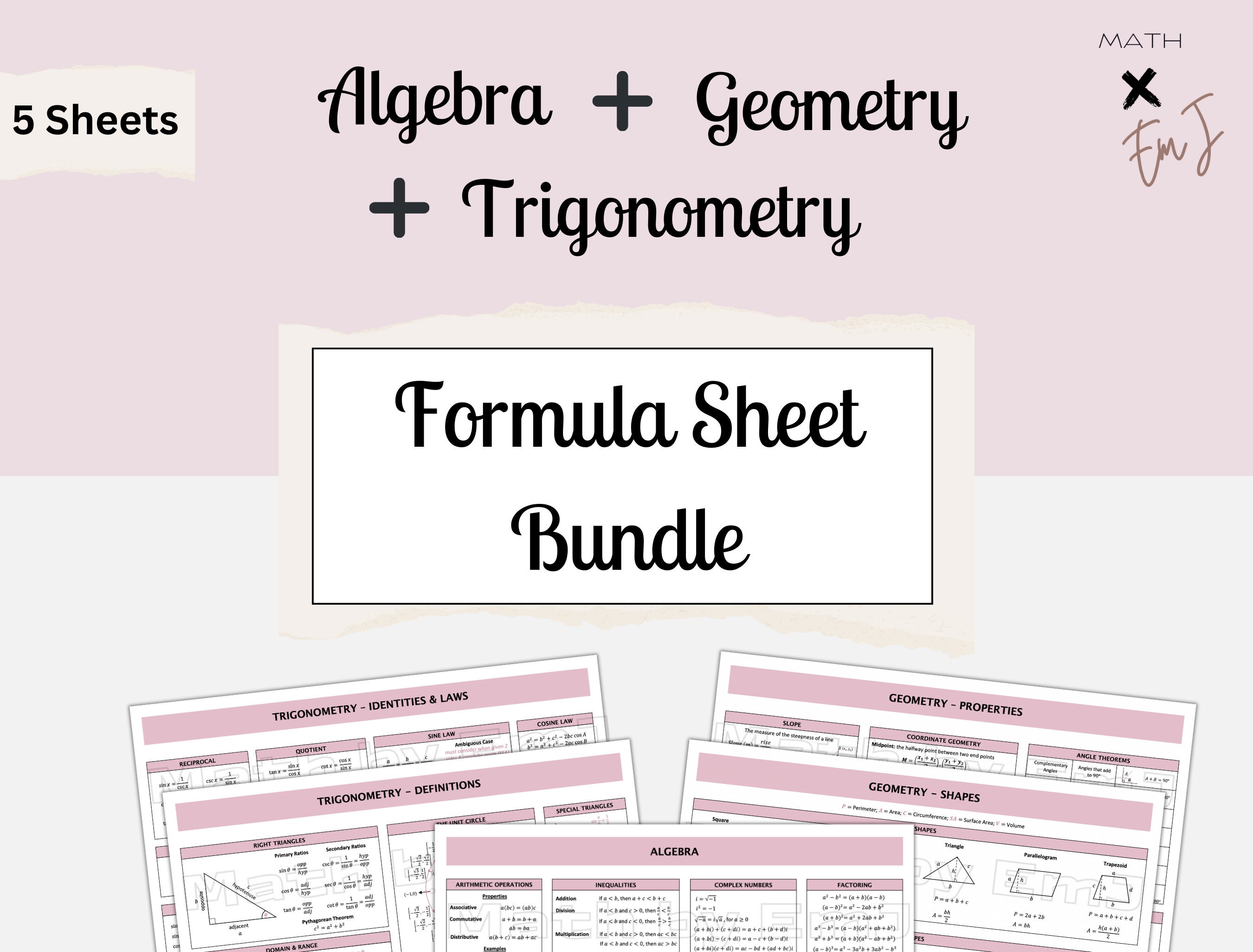 Math Formula Sheet Bundle Algebra Geometry Trigonometry High School math-formula-sheet-bundle-algebra-geometry-trigonometry-high-school