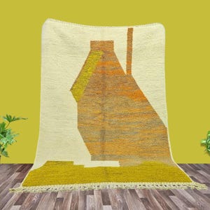 Moroccan Beni Mrirt Rug- Handmade Wool Area Rug - Soft Plush Berber Carpet - Neutral White and Yellow Rug - Custom Large Moroccan Rug