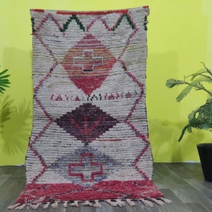 Vintage Azilal Moroccan Rugs - Boujaad Rug, Authentic boujaad runner rugVintage Moroccan Wool Rug ,bohemian Rug kitchen ,Multicolored Rug