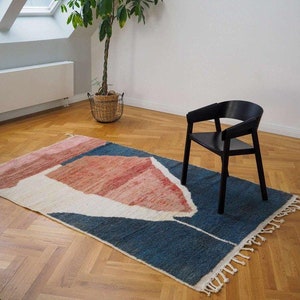 Gorgeous Beni Ourain Custom rugs living room -Berber Blue rug -Amazing Multicolored Rug-Handmade Wool Rug-Berber Carpet-Genuine Wool Rug .