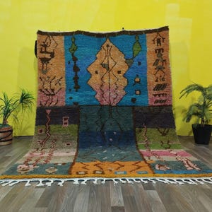 Handmade Azilal Moroccan Rug – Bohemian Story Carpet – Unique Berber Art for Modern Home Décor- Colorful Wool Rug, Authentic Colorful Rug