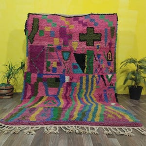 PINK BENIOURAIN CARPET- Personalized Moroccan Design- Pink Unique Geometric Rug- Authentic Beni Ourain Rug- Boujaad rug living room 8x10