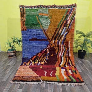 ORANGE BENIOURAIN CARPET- Orange Unique Geometric Rug, Authentic Beni Ourain Rug, Boujaad rug living room 8x10- Personalized Moroccan Design