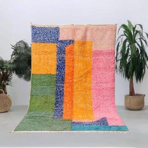 Wunderschöner Beni Ourain Teppich für Wohnzimmer-Bunter Berber Teppich-Beni Ourain Teppich-Herrlicher Wollteppich