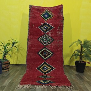 Vintage Amazing Runner- Morrocan Artistic Runner- Boujaad rug -Berber rug Rug runner Hand Knotted- Berber Red Rug- Moroccan Vintage rug