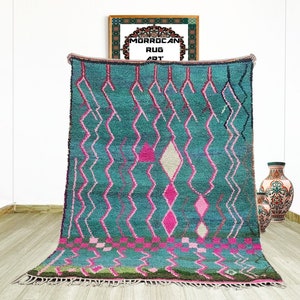 Green Beni Ourain Rug living room - Moroccan Hand knotted rug -Custom Rug- Moroccan Green Rug - Handmade Area Rug- Emerald green shaggy rug