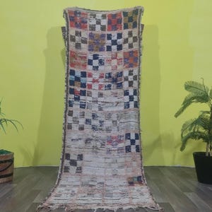 Gorgeous Vintage Moroccan Rug - berber Colorful Runner Rug- Gorgeous Moroccan Hallway Rug Runner ,Checkered Vintage Rug Runner