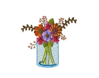 Design de bordado de flores em jarra de vidro